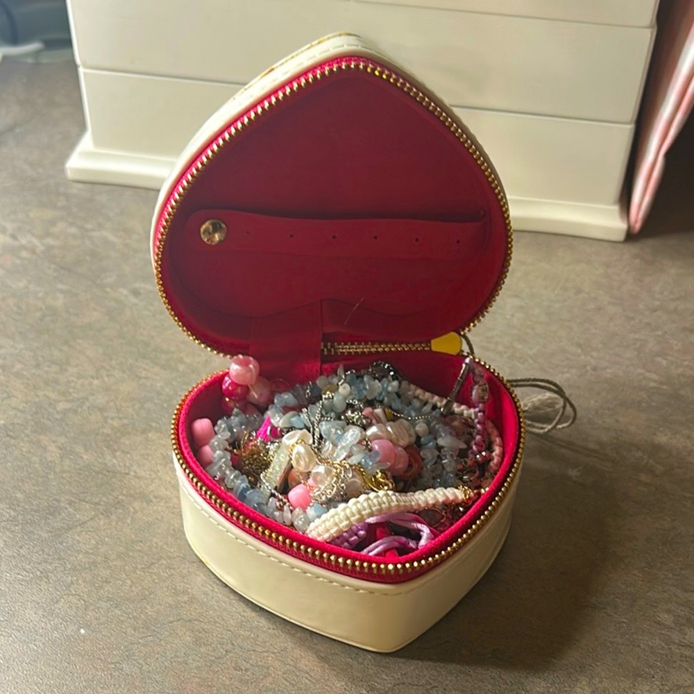 Heart-Shaped Jewelry Box with Assorted Jewelry